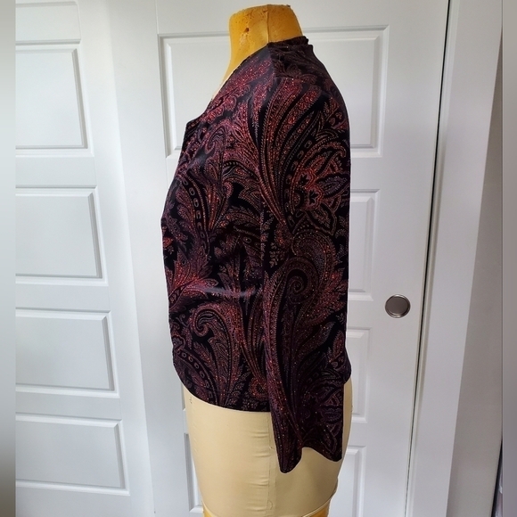 DRESS BARN COLLECTION BLACK VELVETEEN JACKET BLAZER RED GLITTER SPARKLE WOMEN 14 - Picture 4 of 14